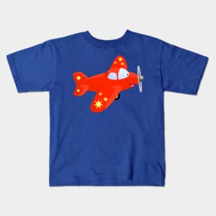 Cute happy red plane flying cartoon illustration Kids T-Shirt